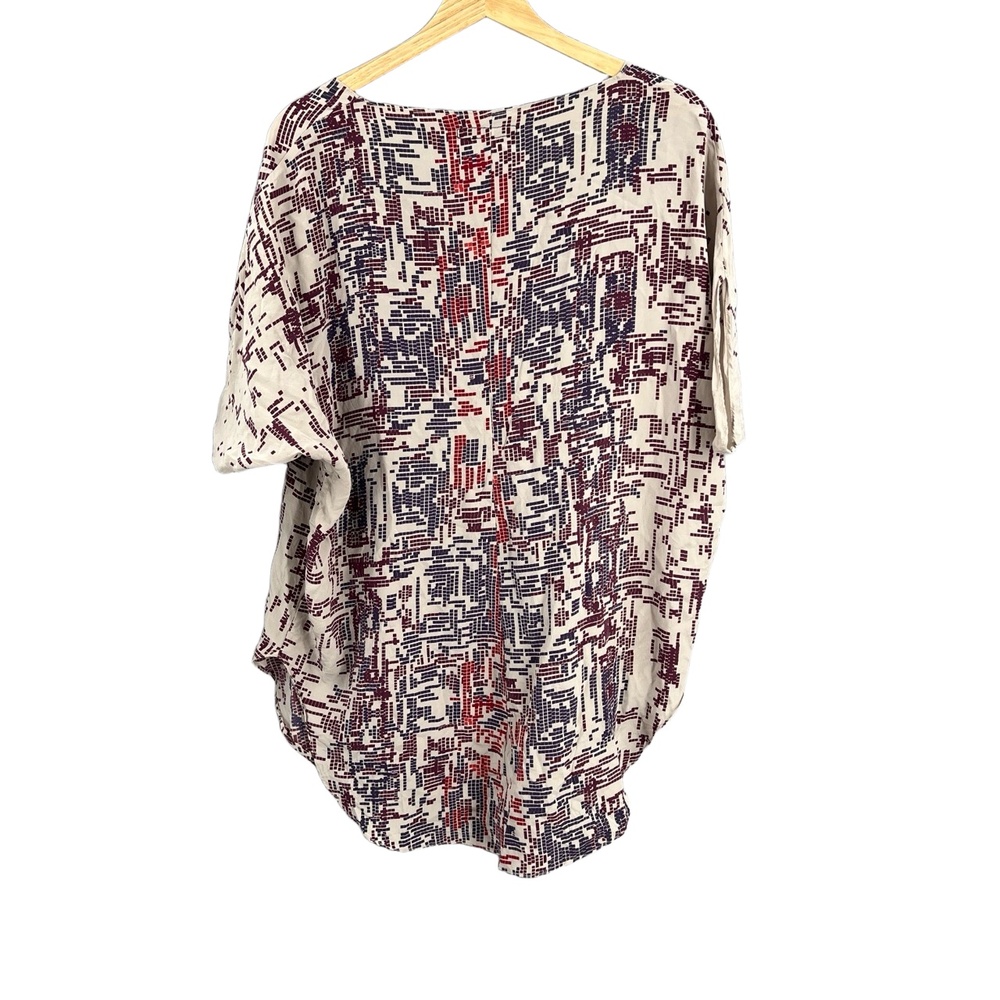 Margarita Saplala Silk Blouse Beige Graphic Print Oversize V-Neck Lightweight XS - Picture 3 of 6